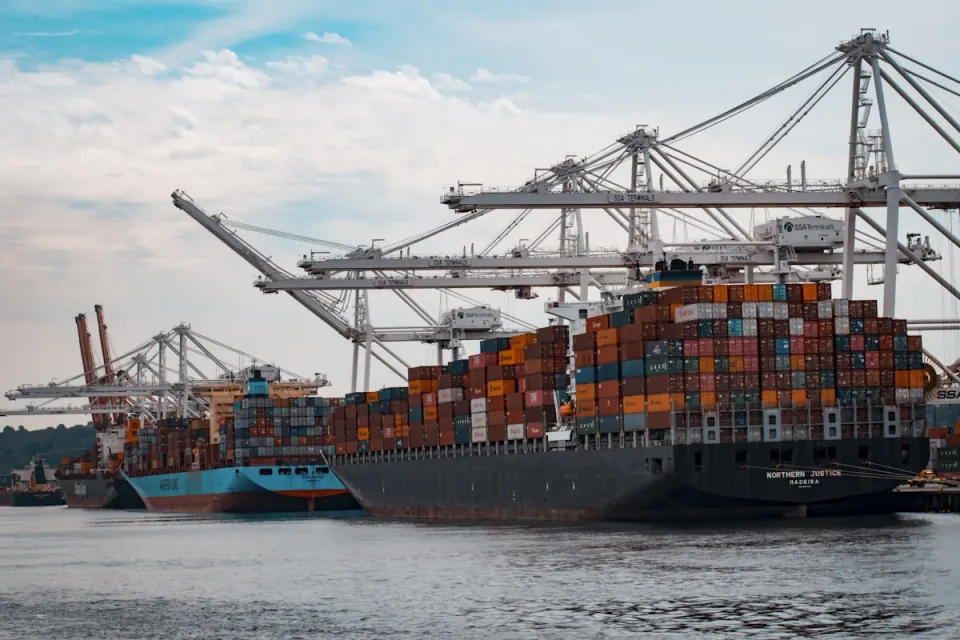 Container ship transporting international freight
