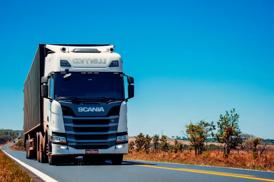 Semi-truck on the highway delivering freight